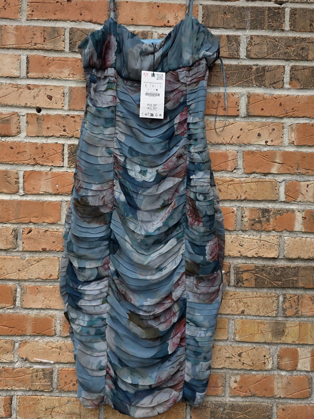 Zara Blue-Green Floral Ruched Midi Dress - Picture 12 of 16